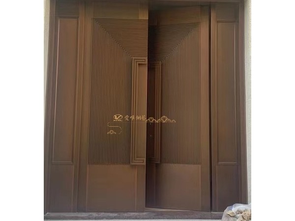 广东别墅铜门厂家爱唯铜艺——焊接工艺别墅铜门简约款